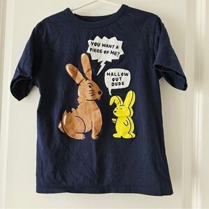 sz S 5/6 Easter T Shirt Funny Bunny Graphic Tee Mallow Out Dude Navy BlueSpring